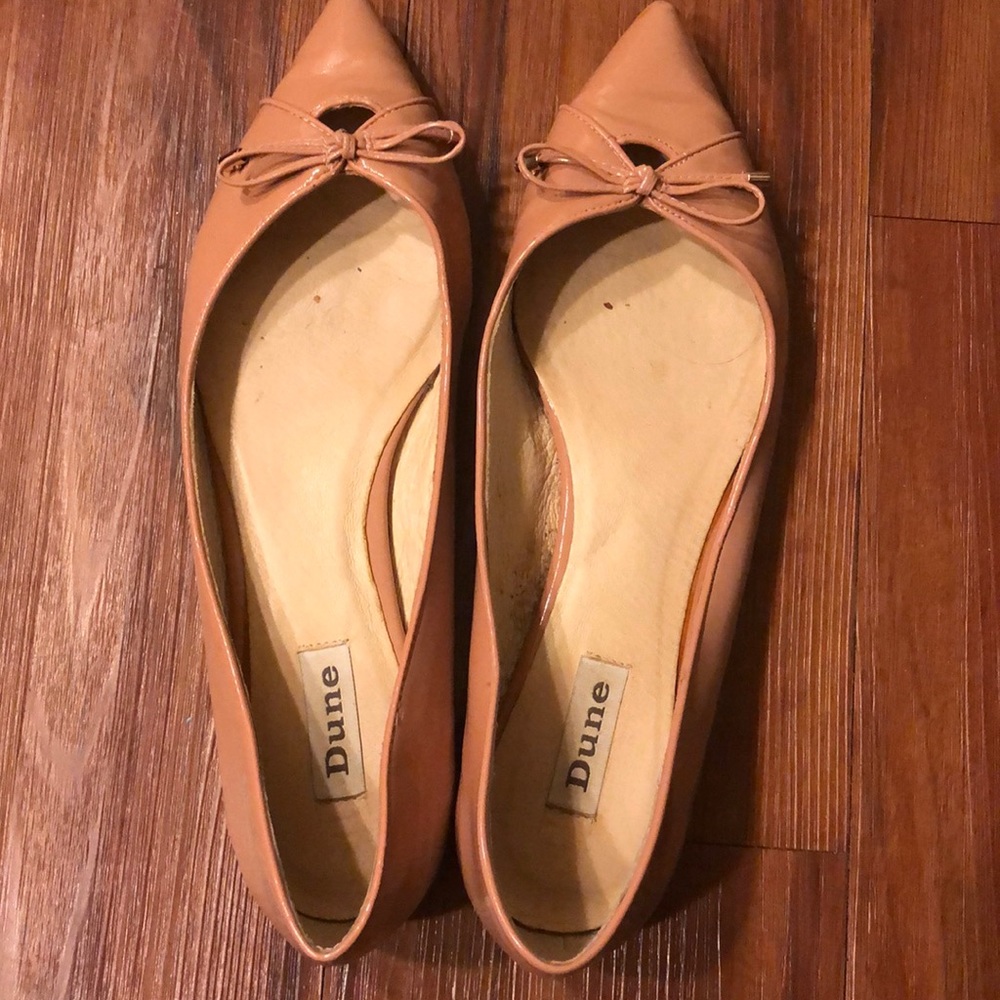 Dune London pink pointed toe patent leather flats